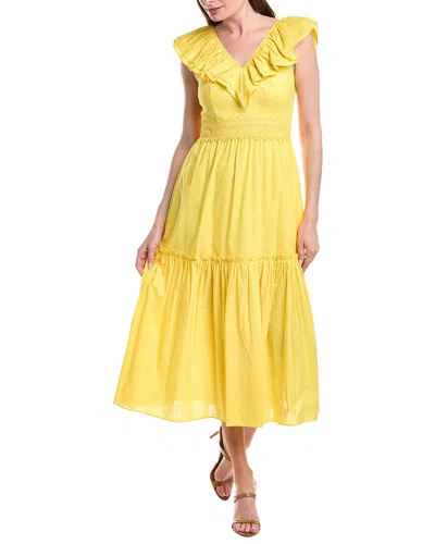 Adrianna Papell Ruffle Midi Dress In Yellow