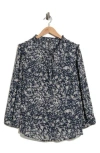 Adrianna Papell Ruffle Neck Woven Button-up Shirt In Blue