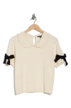 Adrianna Papell Ruffle Peter Pan Collar Short Sleeve Sweater In Neutral