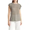 Adrianna Papell Ruffle Sleeve Slub Knit T-shirt In Dk Green/white