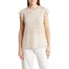 Adrianna Papell Ruffle Sleeve Slub Knit T-shirt In Khaki/white