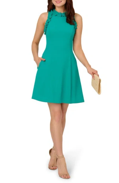Adrianna Papell Ruffle Sleeveless Crepe Fit & Flare Dress In Exotic Jade