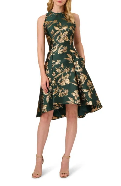 Adrianna Papell Ruffle Sleeveless Jacquard Cocktail Dress In Green