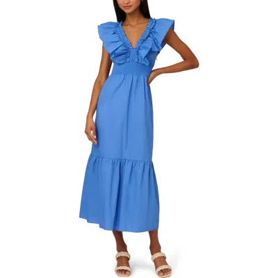 Adrianna Papell Ruffle Smocked Waist Maxi Dress In Blue