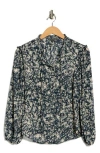 Adrianna Papell Ruffle Split Neck Long Sleeve Button-up Shirt In Gray