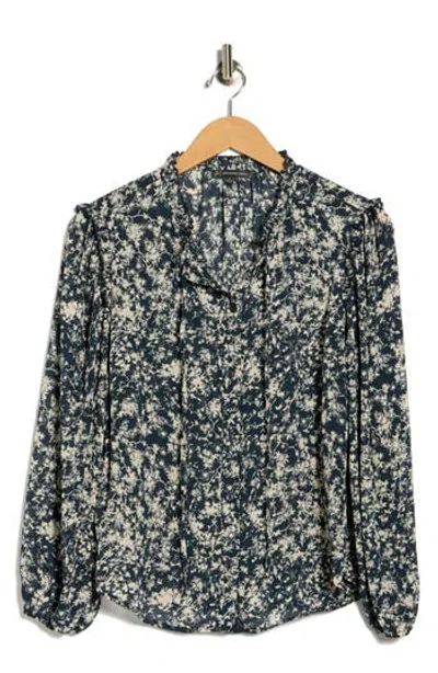 Adrianna Papell Ruffle Split Neck Long Sleeve Button-up Shirt In Gray