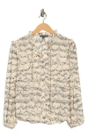 Adrianna Papell Ruffle Split Neck Long Sleeve Button-up Shirt In Neutral