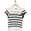 Adrianna Papell Ruffle Stripe Pointelle Sweater In Black