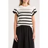 Adrianna Papell Ruffle Stripe Pointelle Sweater In Neutral
