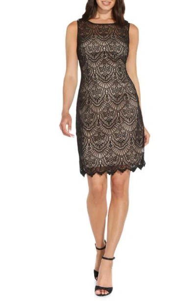Adrianna Papell Scallop Guipure Lace Sheath Dress In Multi