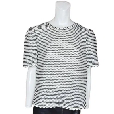 Adrianna Papell Scallop Trim Short Sleeve Top In Cream, Black