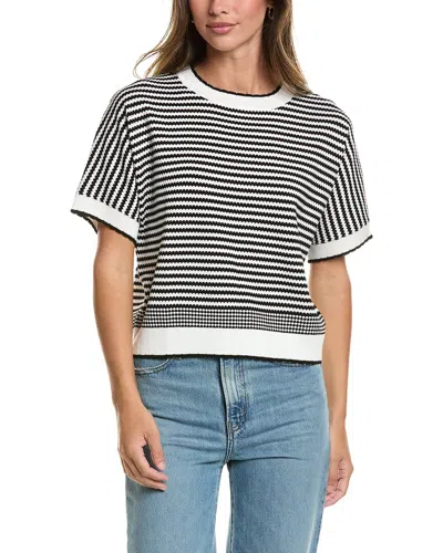 Adrianna Papell Scalloped Crewneck Textured Stripe Sweater In Multi