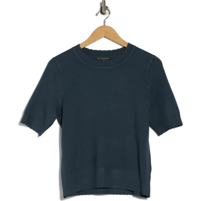 Adrianna Papell Scalloped Short Sleeve Sweater In Blue