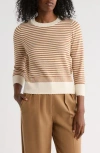 Adrianna Papell Stripe Short Sleeve Sweater In Multi