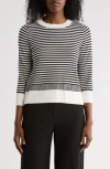 Adrianna Papell Scalloped Stripe Sweater In Blue