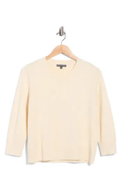 Adrianna Papell Scalloped Three-quarter Sleeve Sweater In Cream