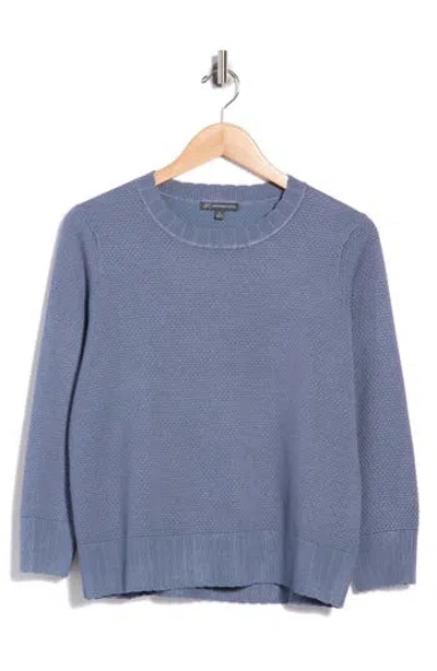 Adrianna Papell Scalloped Three-quarter Sleeve Sweater In Dusty Blue