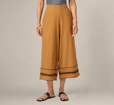 Adrianna Papell Scalloped Trim Cropped Cotton Pant In Camel Blue Moon In Brown