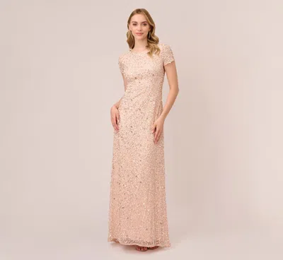 Adrianna Papell Scoop Back Sequin Gown In Blush In Pink