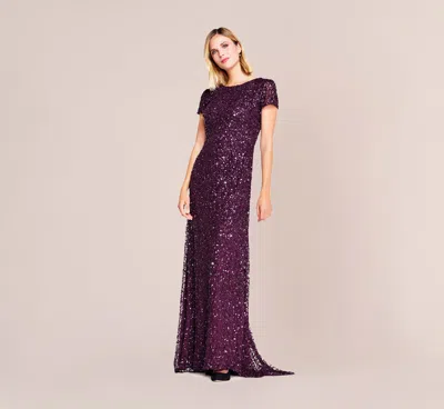 Adrianna Papell Scoop Back Sequin Gown In Cabernet In Purple