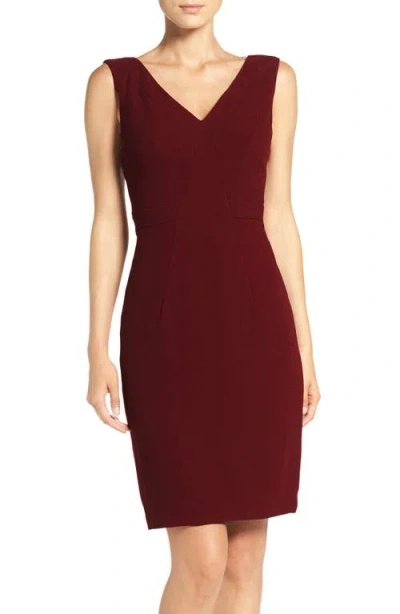 Adrianna Papell Seamed Woven Sheath Dress In Burgundy