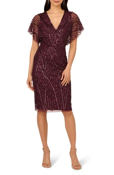 Adrianna Papell Sequin Dolman Sleeve Cocktail Dress In Deep Amethys