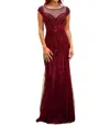 Adrianna Papell Sequin Embellished Evening Gown In Claret In Red