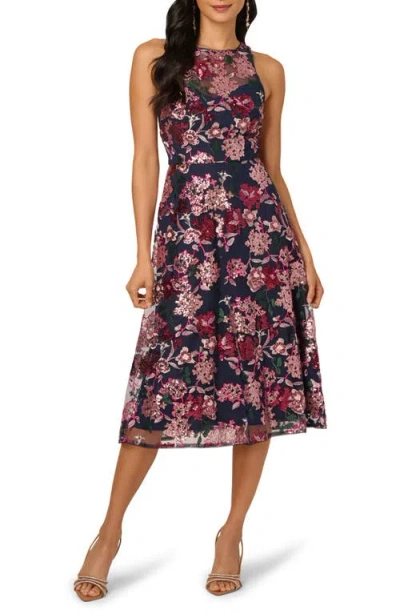 Adrianna Papell Sequin Embellished Fit & Flare Cocktail Dress In Pink