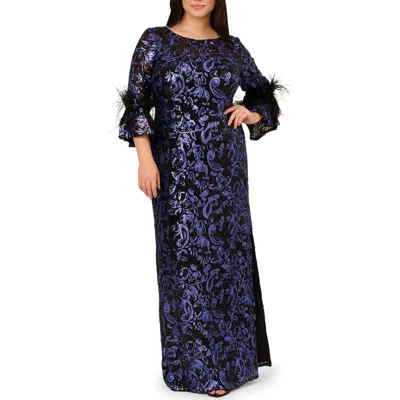 Adrianna Papell Sequin Embroidered Gown In Blue