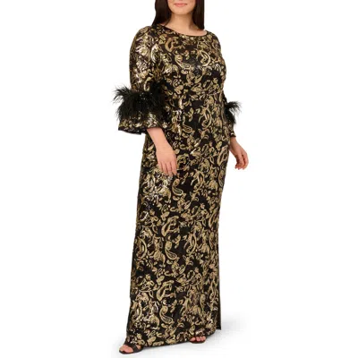 Adrianna Papell Sequin Embroidered Gown In Multi