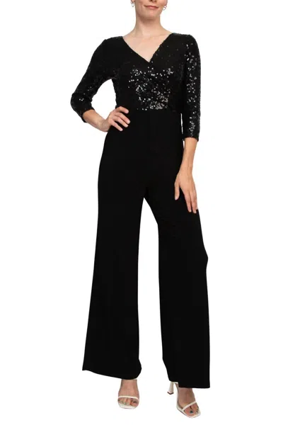 Adrianna Papell Sequin Faux Wrap Jumpsuit In Black