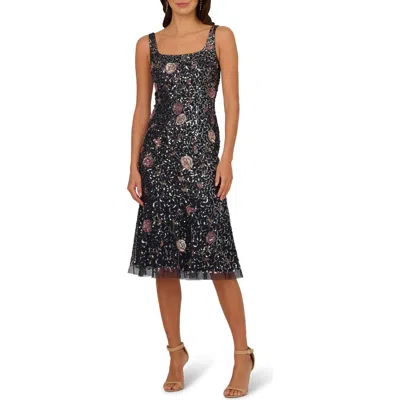 ADRIANNA PAPELL ADRIANNA PAPELL SEQUIN FLORAL COCKTAIL MIDI DRESS