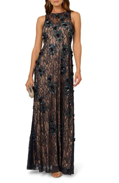 Adrianna Papell Sequin Lace Sleeveless Gown In Black