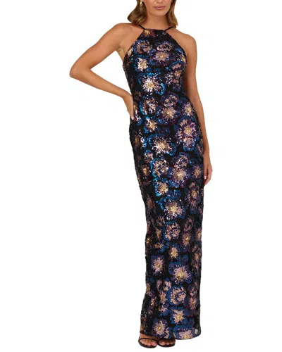 Adrianna Papell Sequin Long Dress In Blue