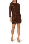 Adrianna Papell Sequin Long Sleeve Minidress In Brown