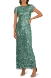 Adrianna Papell Sequin Mesh Column Gown In Green Slate