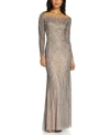 Adrianna Papell Sequin Off-the-shoulder Gown In Sterling Silver