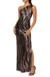 Adrianna Papell Sequin One-shoulder Gown In Black Multi