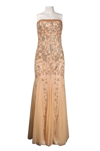 Adrianna Papell Sequin Strapless Drop Waist Dress In Champagne In White