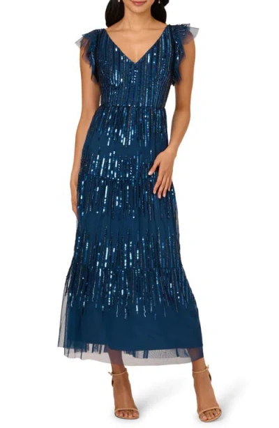 Adrianna Papell Sequin Tiered Mesh Gown