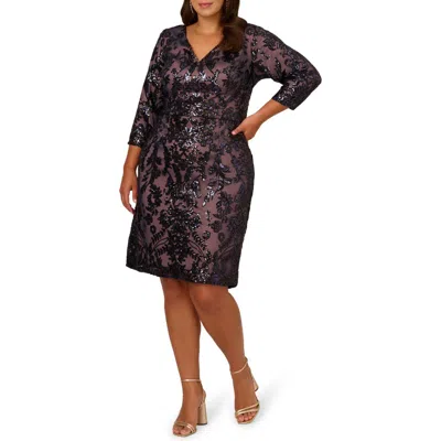 Adrianna Papell Sequin V-neck Sheath Cocktail Dress In Navy Rose Gold