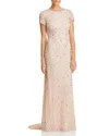 Adrianna Papell Short Sleeve Sequin Mesh Gown In Blush