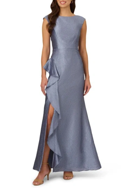 Adrianna Papell Shimmer Jacquard Cascade Ruffle Gown In Spring Blue