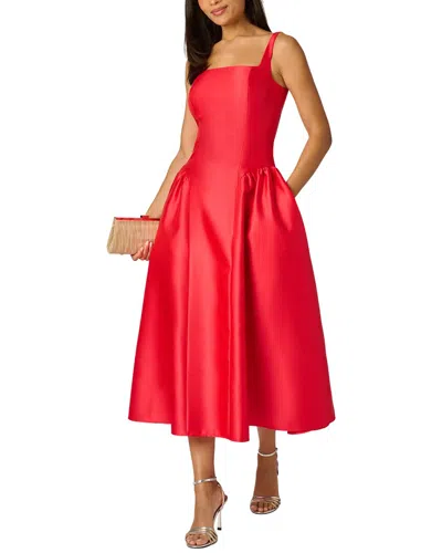Adrianna Papell Drop Waist Fit And Flare Mikado Midi Dress In Persimmon In Purple