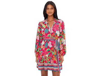 Adrianna Papell Short Printed Rayon Dress In Red