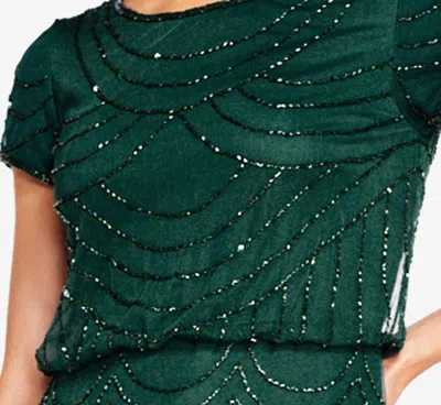 Adrianna Papell Short Sleeve Beaded Blouson Gown In Dusty Emerald In Green