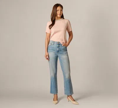 Adrianna Papell Short Sleeve Beaded Collar Pullover Sweater In Pink Whisper
