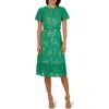 Adrianna Papell Short Sleeve Belted Lace Midi Dress In Botanic Green