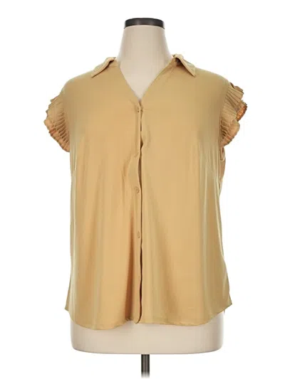 Pre-owned Adrianna Papell Short Sleeve Blouse In Tan