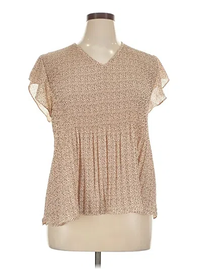 Pre-owned Adrianna Papell Short Sleeve Blouse In Tan